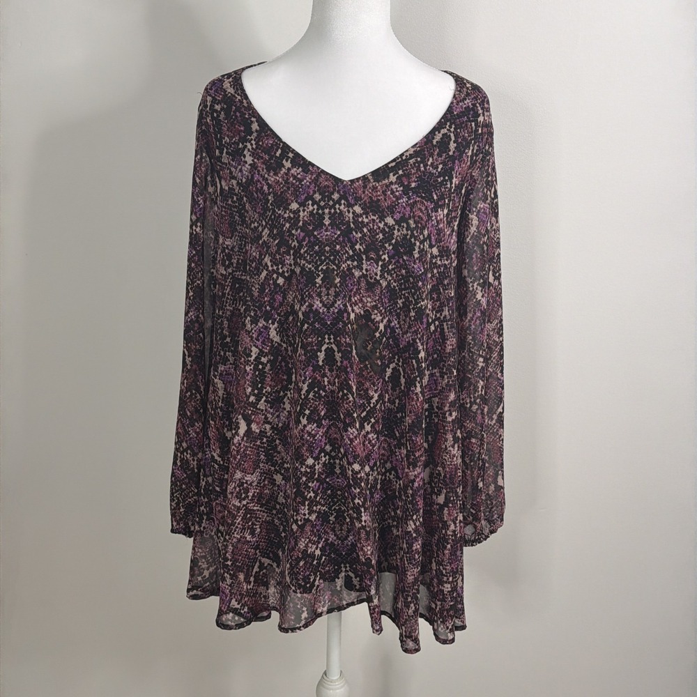 Show Me Your MuMu Tunic Tunic Top Womens Small Purple Chiffon Flowy Blouse